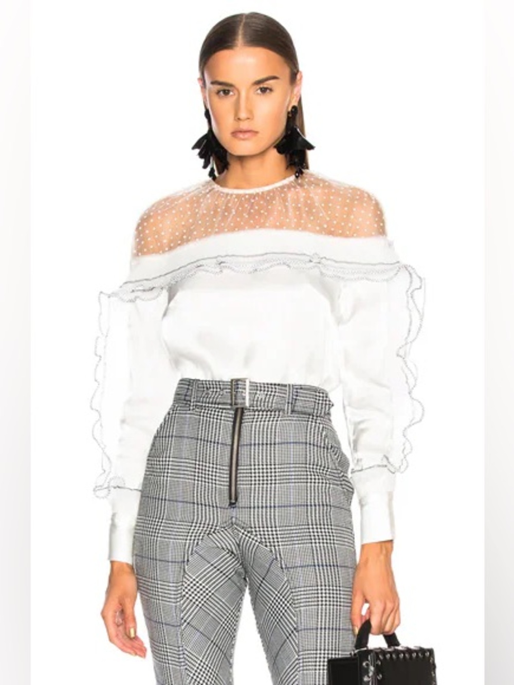 Self-Portrait Satin Yoke Trimmed Top